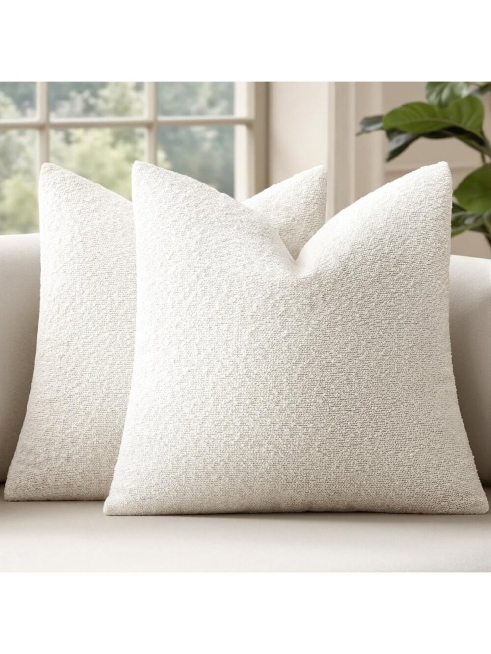 24x24 Decorative Euro Sham Pillow Covers - Soft Boucle Couch Pillows in White